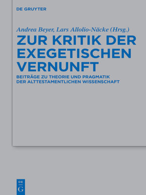 cover image of Zur Kritik der exegetischen Vernunft